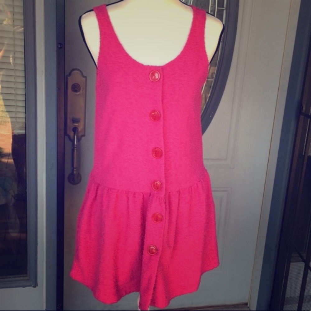 Vintage pink terry sleeveless dress with buttons
